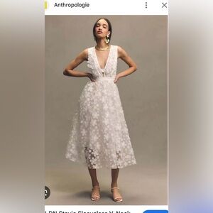 BHLDN Anthropologie Stevie Sleeveless V-Neck Floral Appliqué A-Line Midi Dress